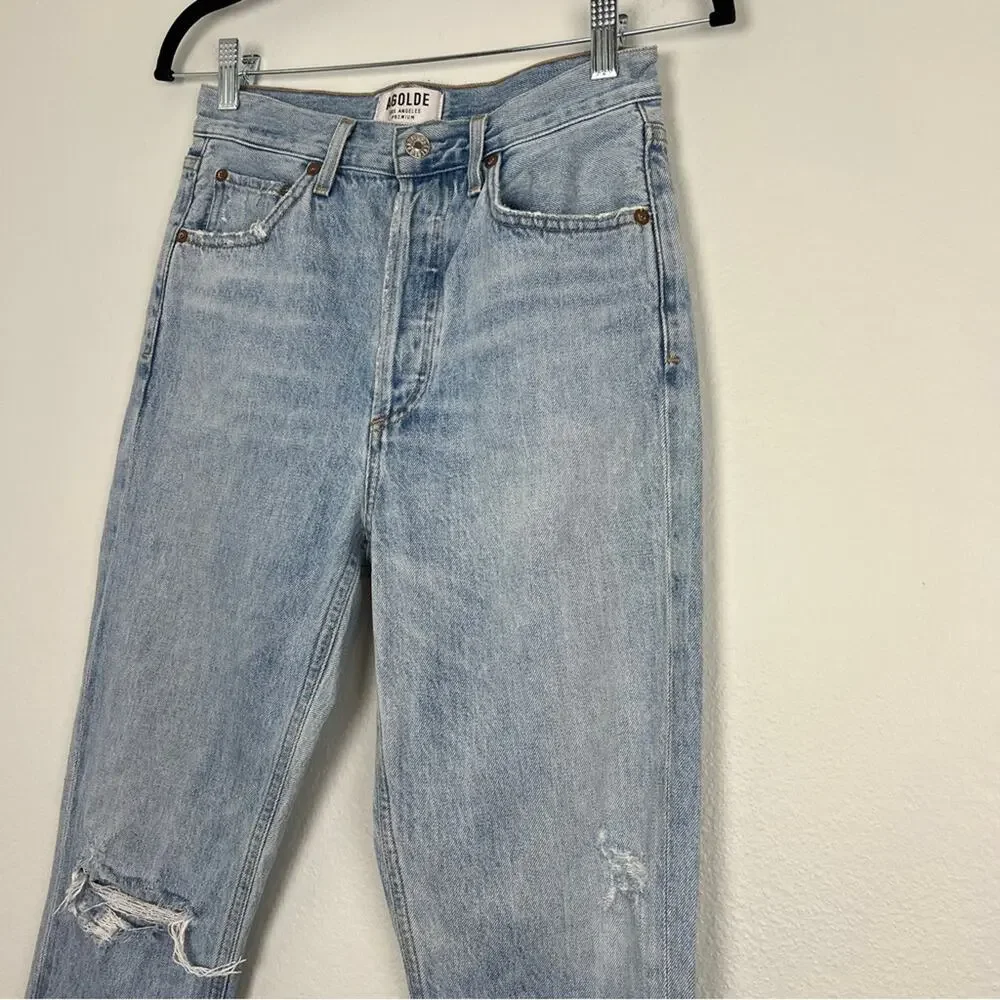 AGOLDE | Women’s Jeans Riley High Rise Straight Crop in Blitz Blue Distressed 26 - Picture 4 of 10